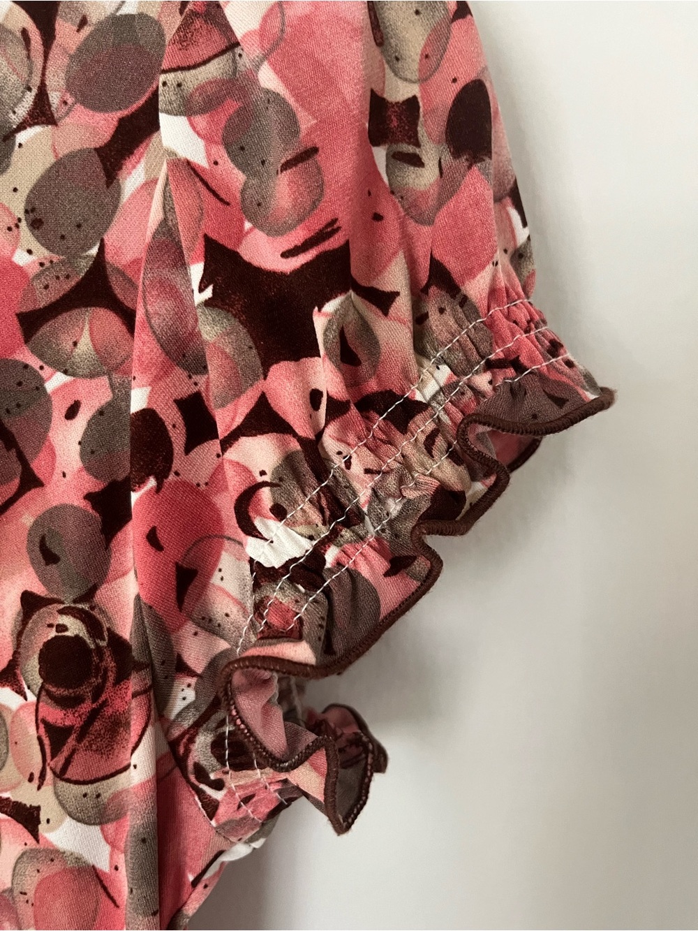 Connected Apparel Pink & Brown Floral Ruched V-Neck Dress - Picture 8 of 12